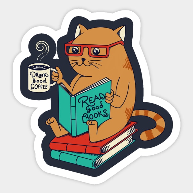 Cat coffee books Sticker by coffeeman